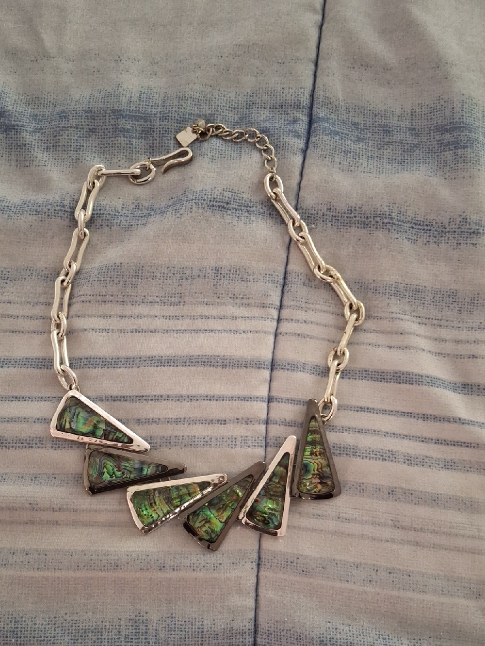 Silver Abalone Triangle Statement Necklace - Green Accent